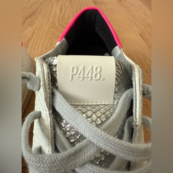 P448 John Lace-Up Low-Top Leather White Pink Silver Sneakers Size 42 / 11.5-12 - Picture 9 of 15